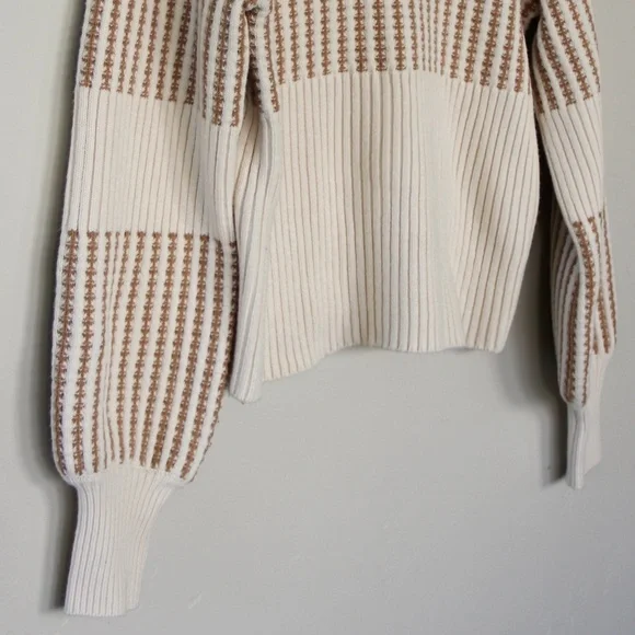 French Connection Ribbed Neutral Knit Sweater Beige & Tan Size S - Picture 5 of 8